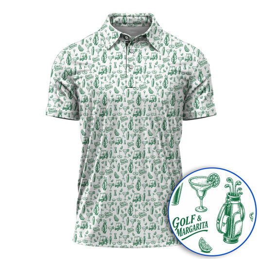 Golf & Margarita Pattern Golf Polos , Margarita Lover Golf Shirt, Funny Golf Gift For Golfer