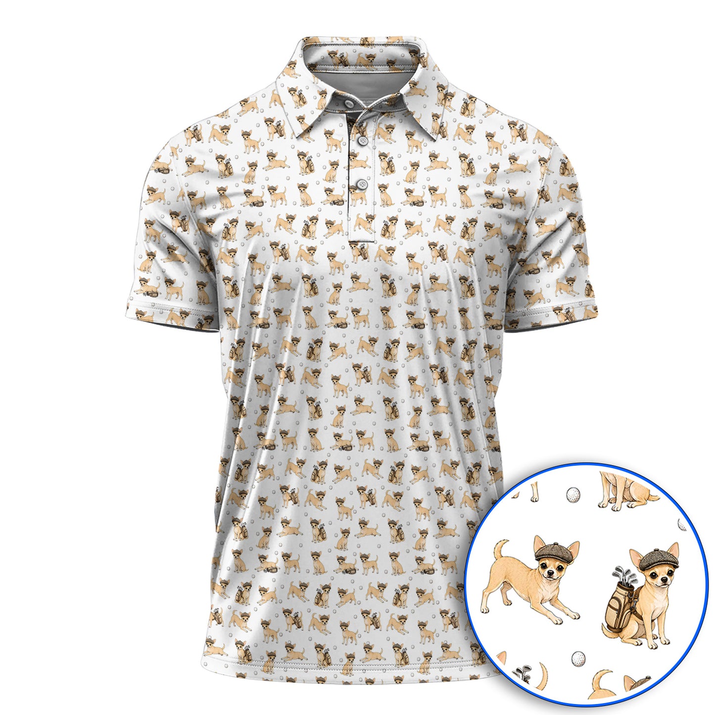 Funny Chihuahua Golf Polos, Cute Chihuahua Pattern Golf Shirt for Dog Lovers, Golf Gift For Golfer