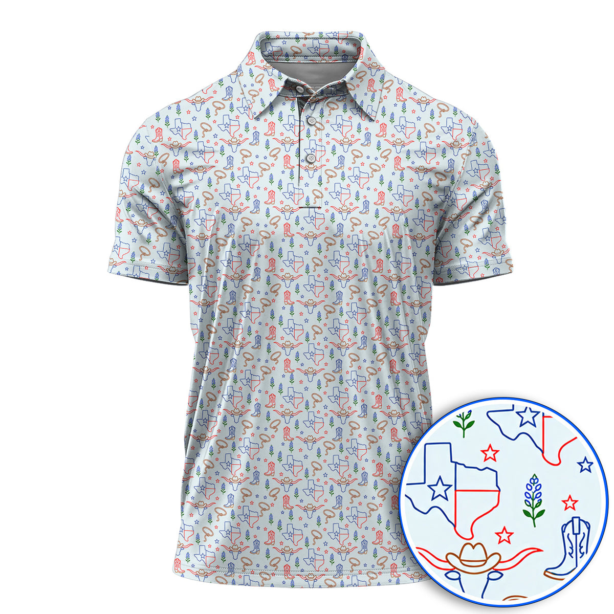 Texas Longhorn Golf Polos, Western Cowboy Texas Pattern Shirt, Funny Golf Gift For Golfer