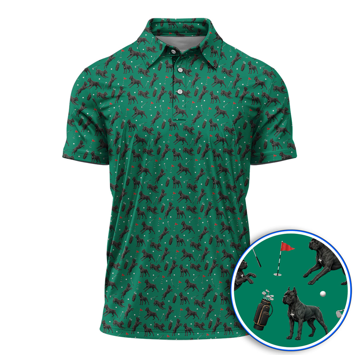 Crazy Cane Corso Pattern Golf Polos, Black Cane Corso Golf Shirt for Dog Lovers, Golf Gift for Golfers