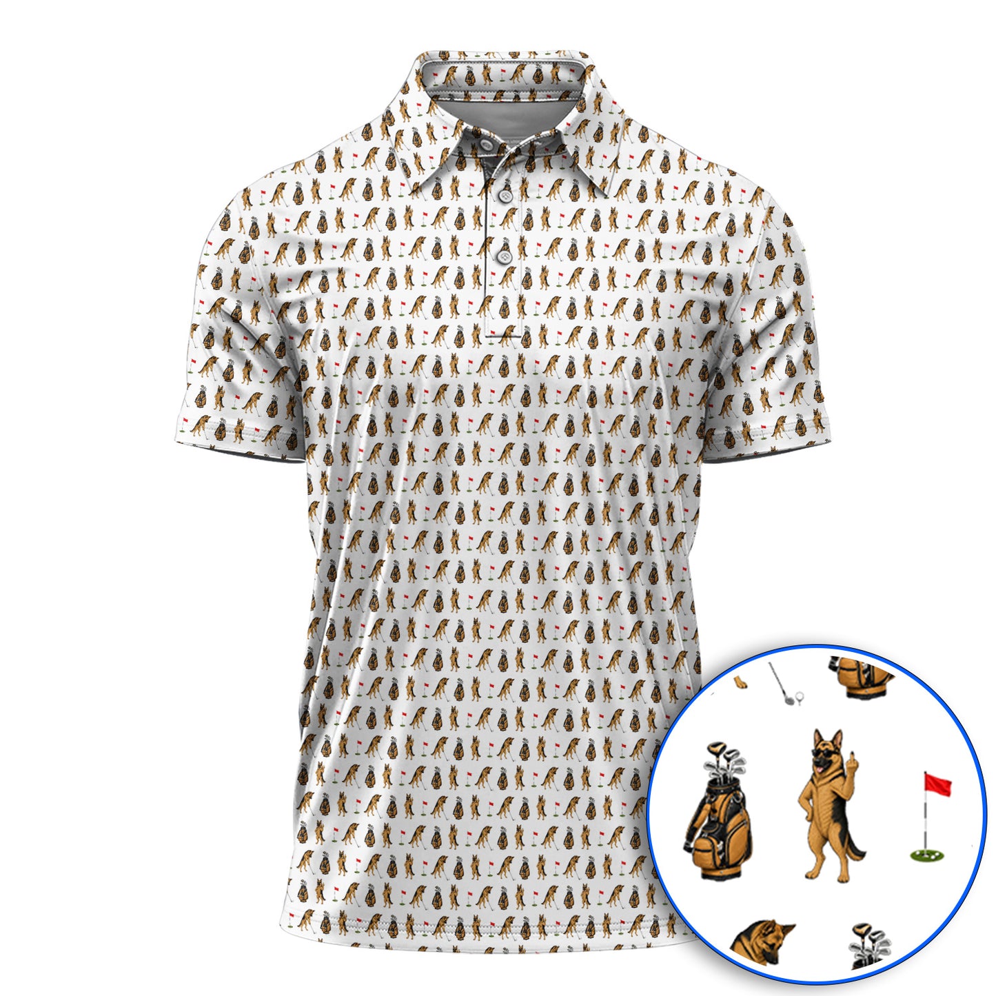 German Shepherd Pattern Golf Shirt, Funny Dog Golf Polos, Golf Gift For Golfer