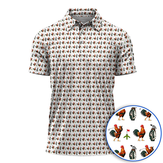 Funny Rooster Golf Polos, Rooster Pattern Golf Shirt For Chicken Lovers, Golf Gift For Golfers