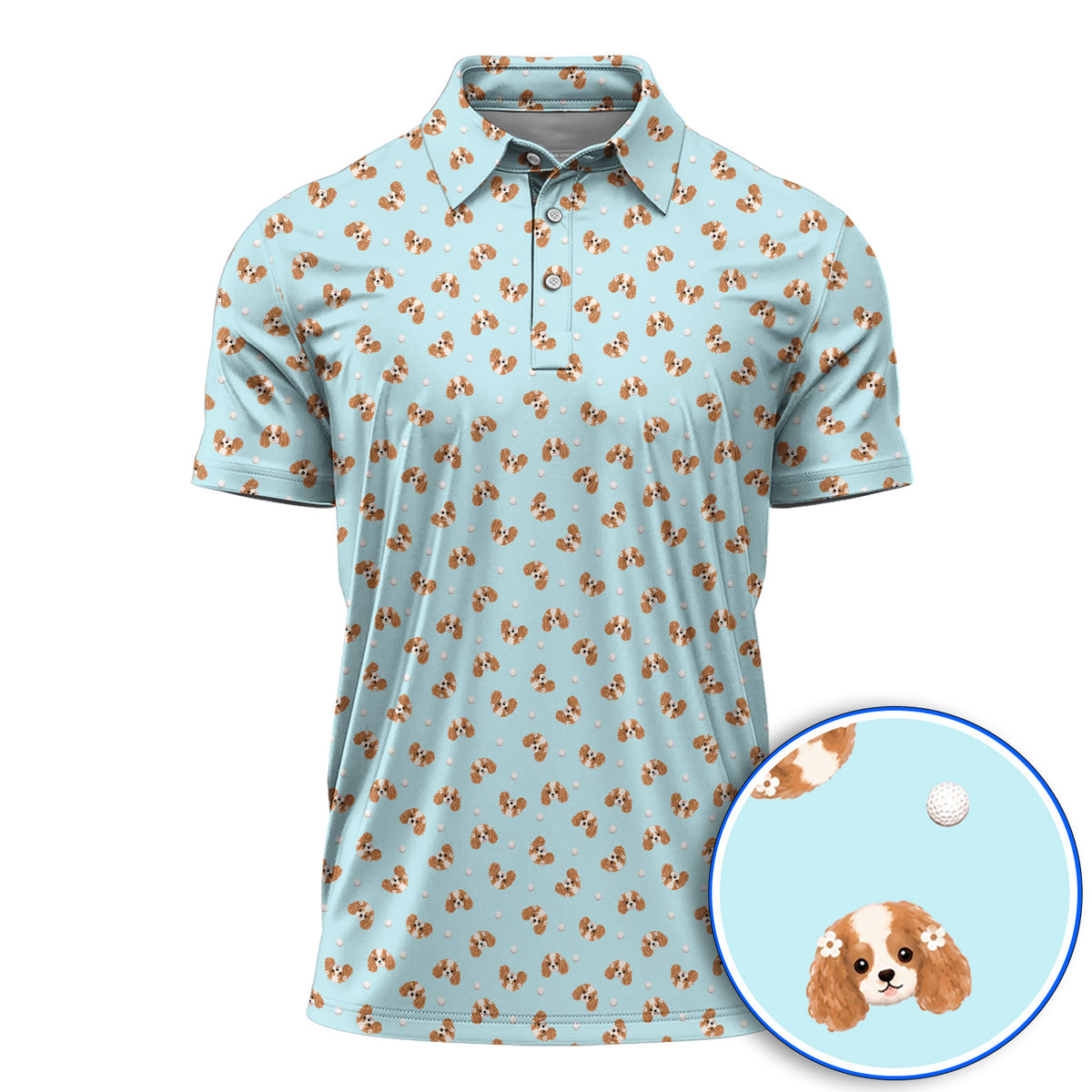 Cavalier King Charles Spaniel Golf Shirt, Funny Cute Cavalier Pattern Golf Polos, Golf Gift For Golfer