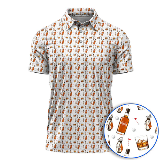Bourbon Whiskey Golf Polos, Golf & Bourbon Pattern Shirt, Unique Gift For Whiskey Loving Golfers