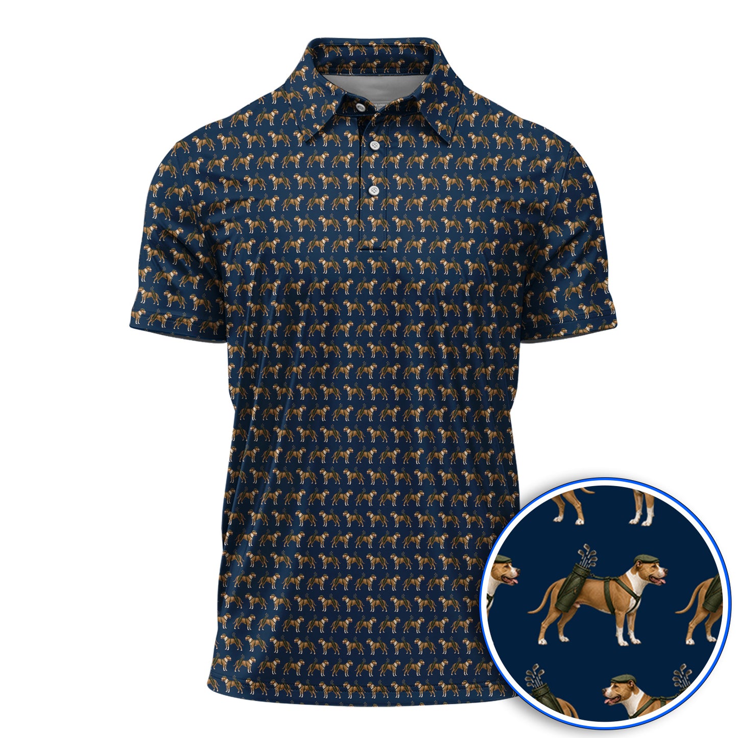 Funny Pit Bull Terrier Golf Polos, Pit Bull Pattern Golf Shirt, Golf Gift for Dog Lovers