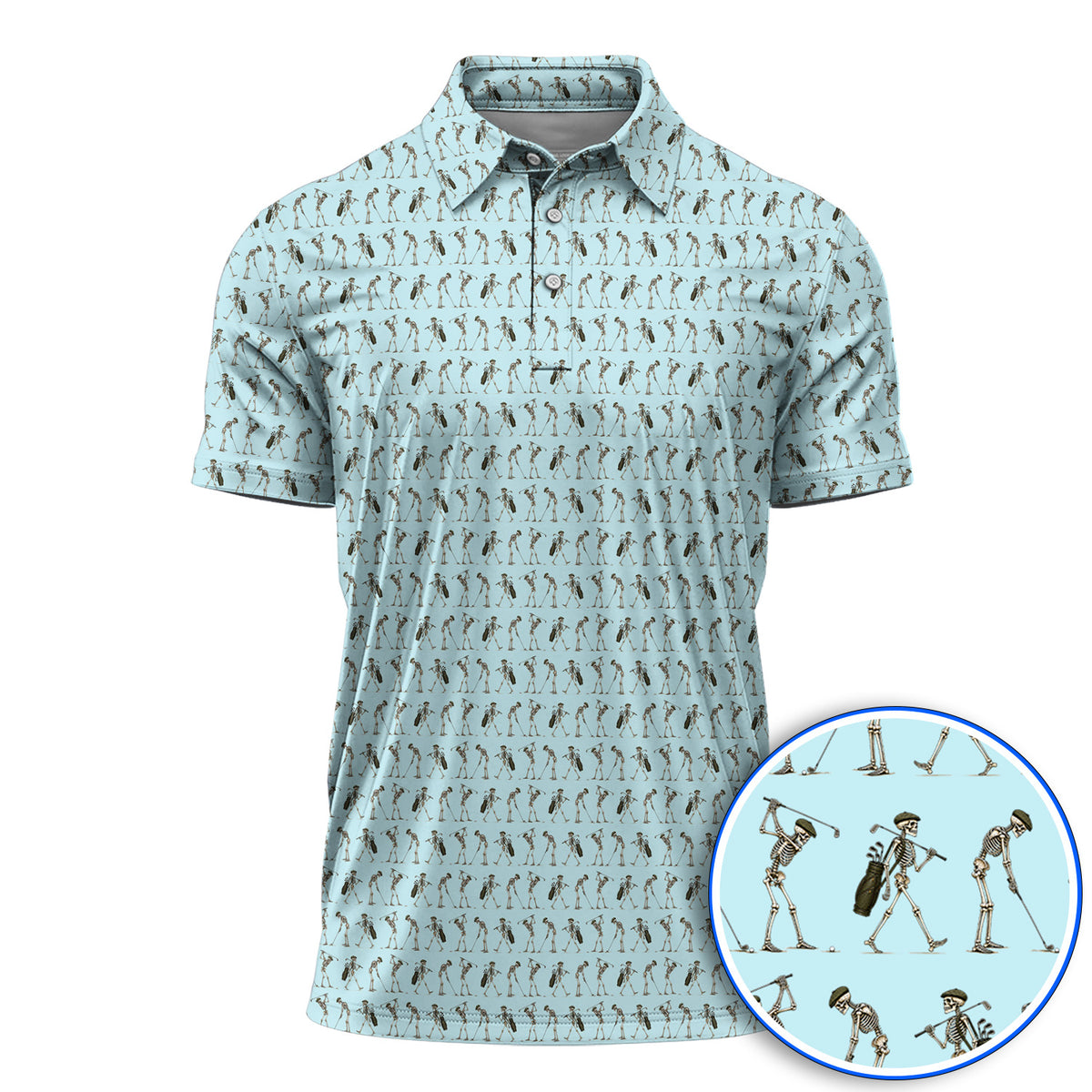 Skeleton Golf Polos, Vintage Skeleton Golf Pattern Shirt, Crazy Golf Gift For Golfer