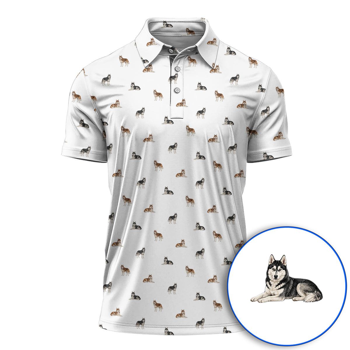 Funny Husky Sibir Golf Polos, Husky Pattern Golf Shirt For Golfer, Golf Gift For Dog Lover