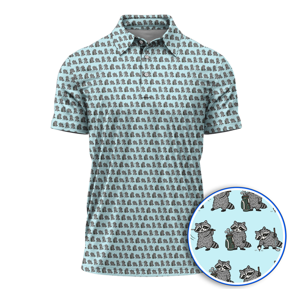 Funny Raccoon Golf Shirt, Cute Raccoon Golf Pattern Polos, Golf Gift for Golf Lovers