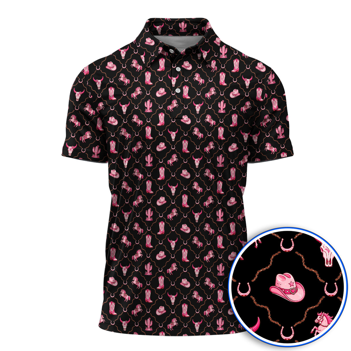 Pink Cowgirl Golf Shirt, Western Rodeo Pattern Golf Polos, Funny Golf Gift For Golfers