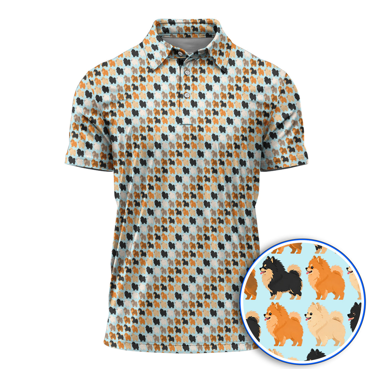 Cute Pomeranian Pattern Golf Shirt, Pomeranian Dog Golf Polos, Funny Golf Gift For Golfer
