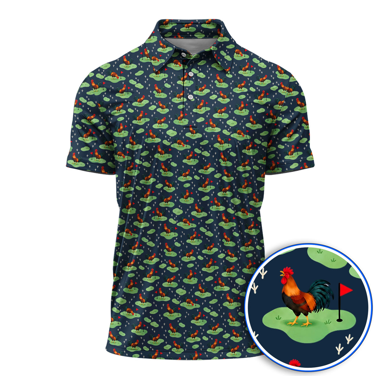 Crazy Rooster Golf Polos, Rooster Pattern Golf Shirt For Chicken Lovers, Golf Gift For Golfers