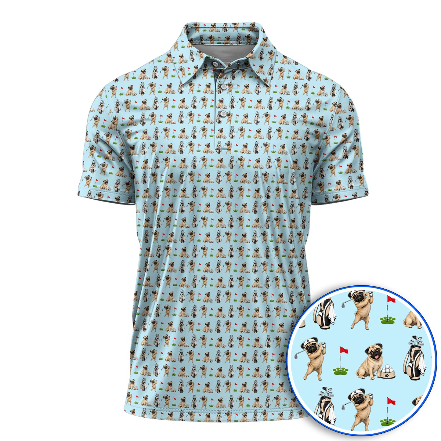 Funny Pug Golf Shirt, Pug Pattern Golf Polos, Dog Lover Golf Gift