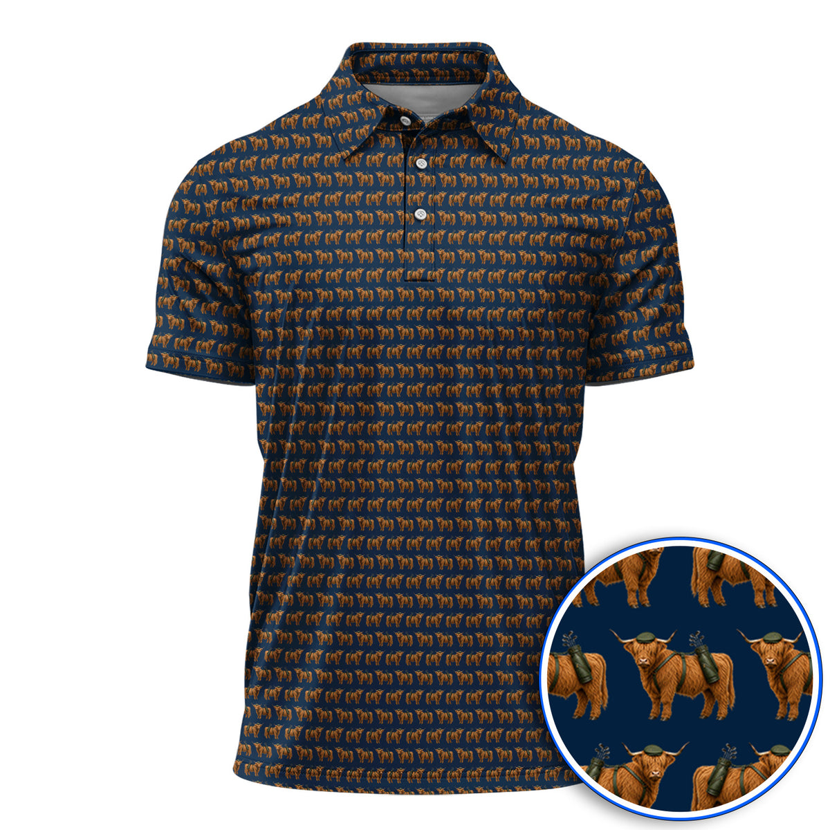 Crazy Highland Cow Caddie Polos, Highland Cow Golf Shirt, Golfer Gift For Golfers