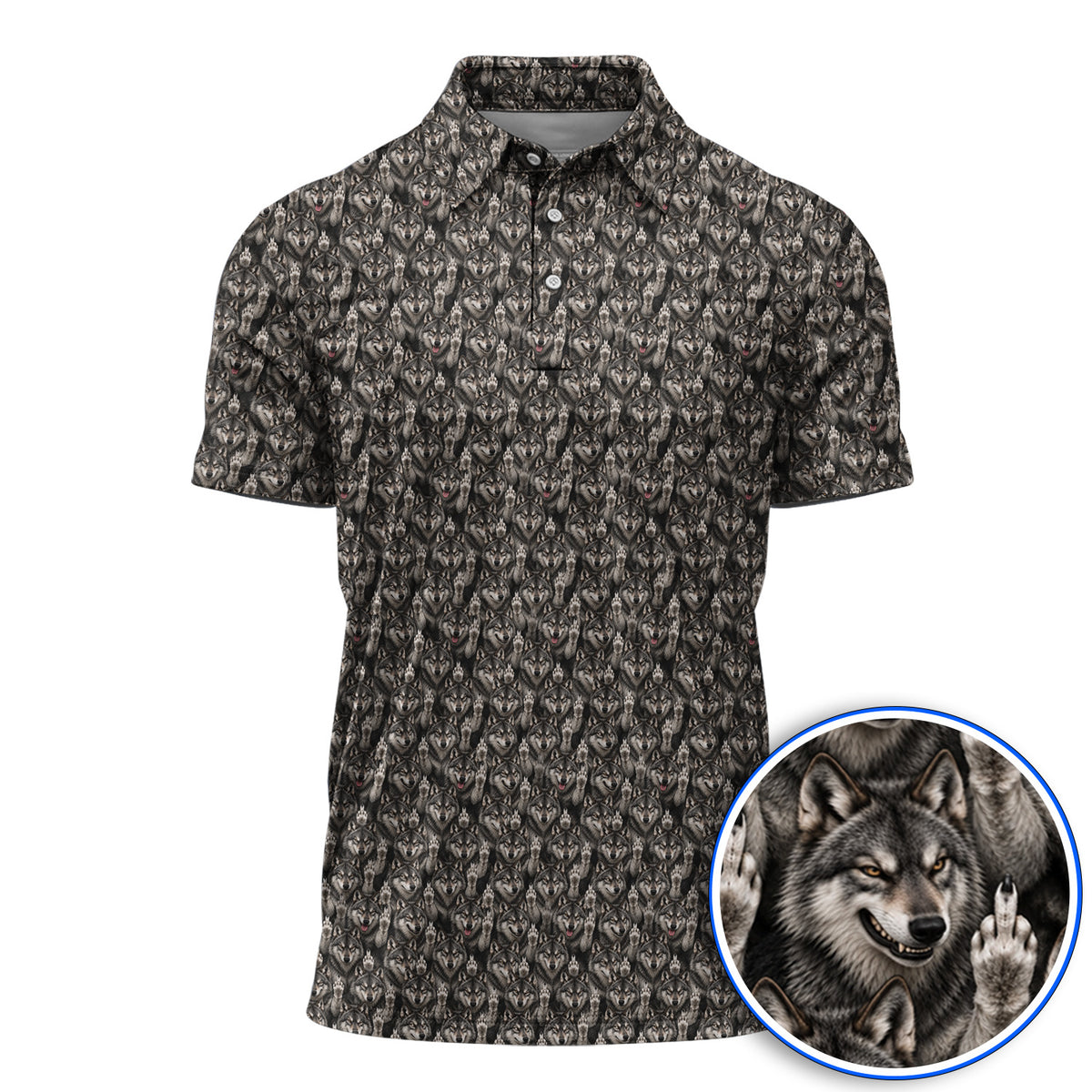 Crazy Wolf Golf Polos, Wolf Golf Pattern Shirt, Golf Gift for Golfers