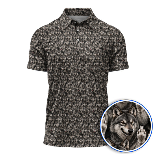 Crazy Wolf Golf Polos, Wolf Golf Pattern Shirt, Golf Gift for Golfers