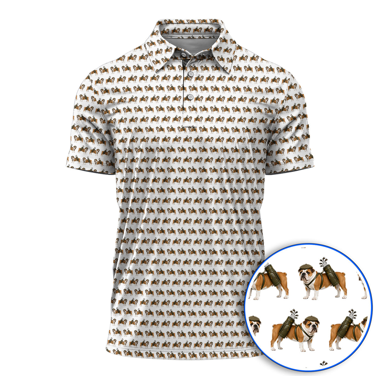 Bulldog Pattern Golf Shirt, English Bulldog Golf Polos, Funny Golf Gift For Golfer