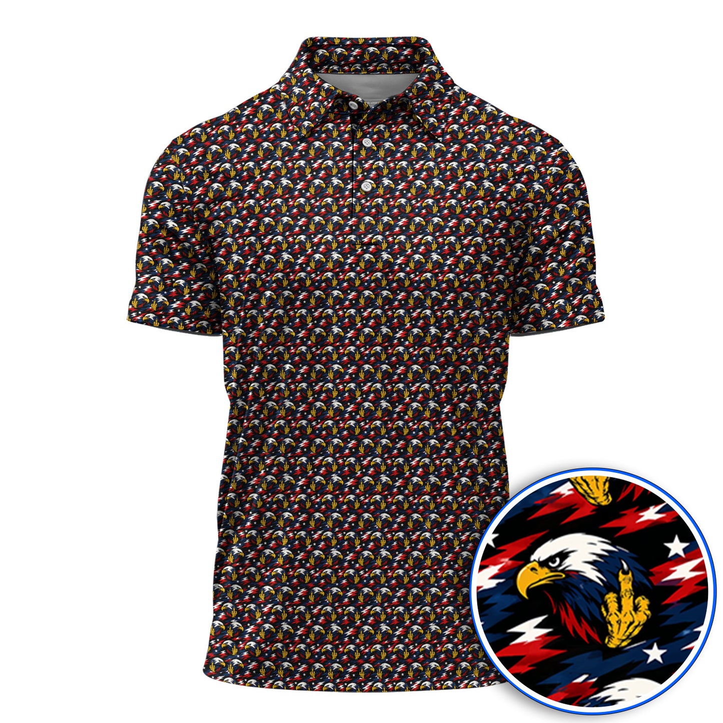 Eagle Middle Finger Golf Polos, USA Patriotic Pattern Golf Shirt, Crazy Golf Gift For Golfer