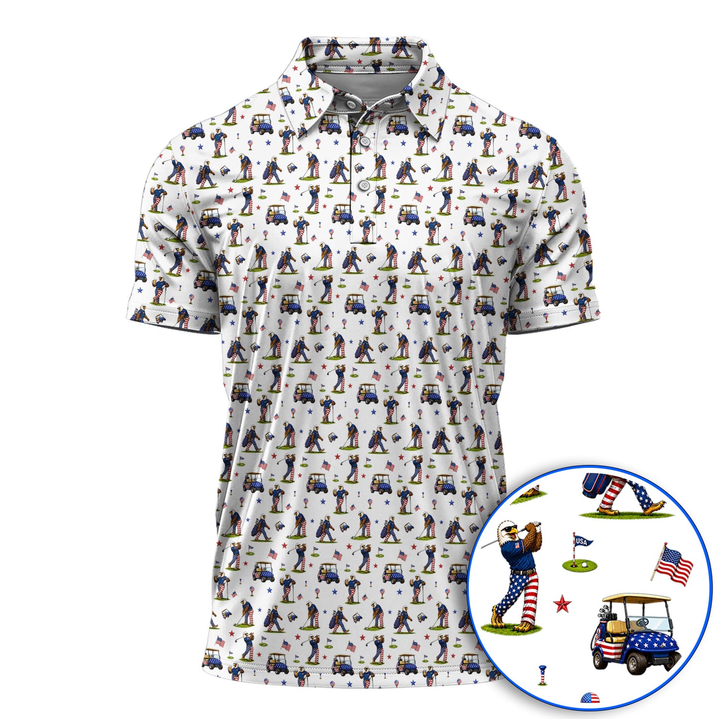Patriotic Eagle Golf Polos, USA Flag Pattern Golf Shirt, Funny Golf Gift For Golfer