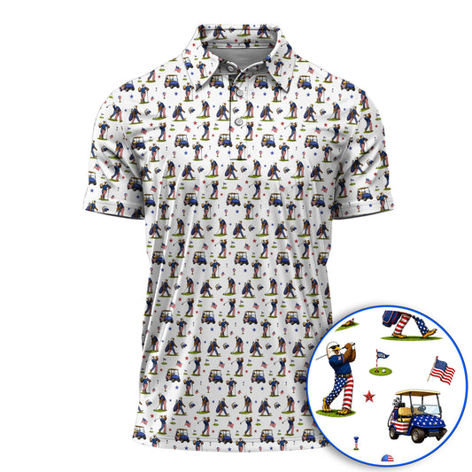Patriotic Eagle Golf Polos, USA Flag Pattern Golf Shirt, Funny Golf Gift For Golfer