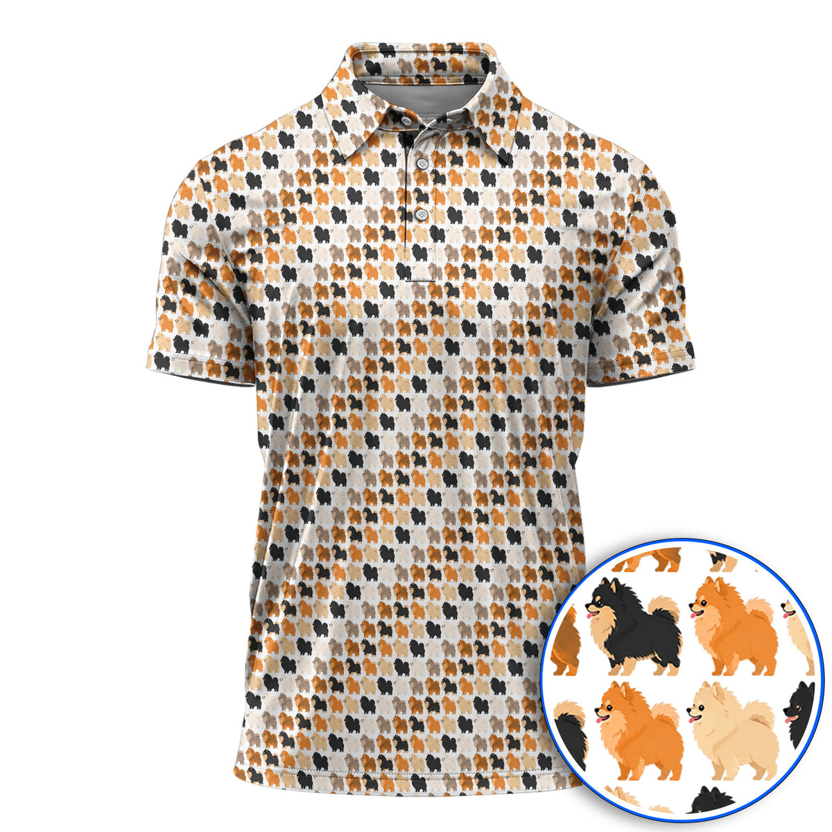 Cute Pomeranian Pattern Golf Shirt, Pomeranian Dog Golf Polos, Funny Golf Gift For Golfer