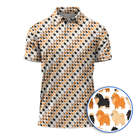Cute Pomeranian Pattern Golf Shirt, Pomeranian Dog Golf Polos, Funny Golf Gift For Golfer