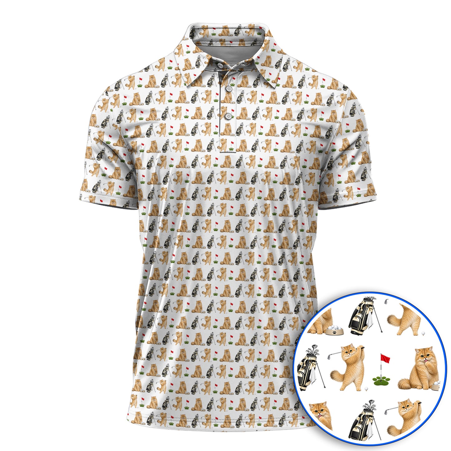 Golden British Longhair Golf Polos, Cute Golden British Longhair Pattern Golf Shirt, Golf Gift for Cat Lovers