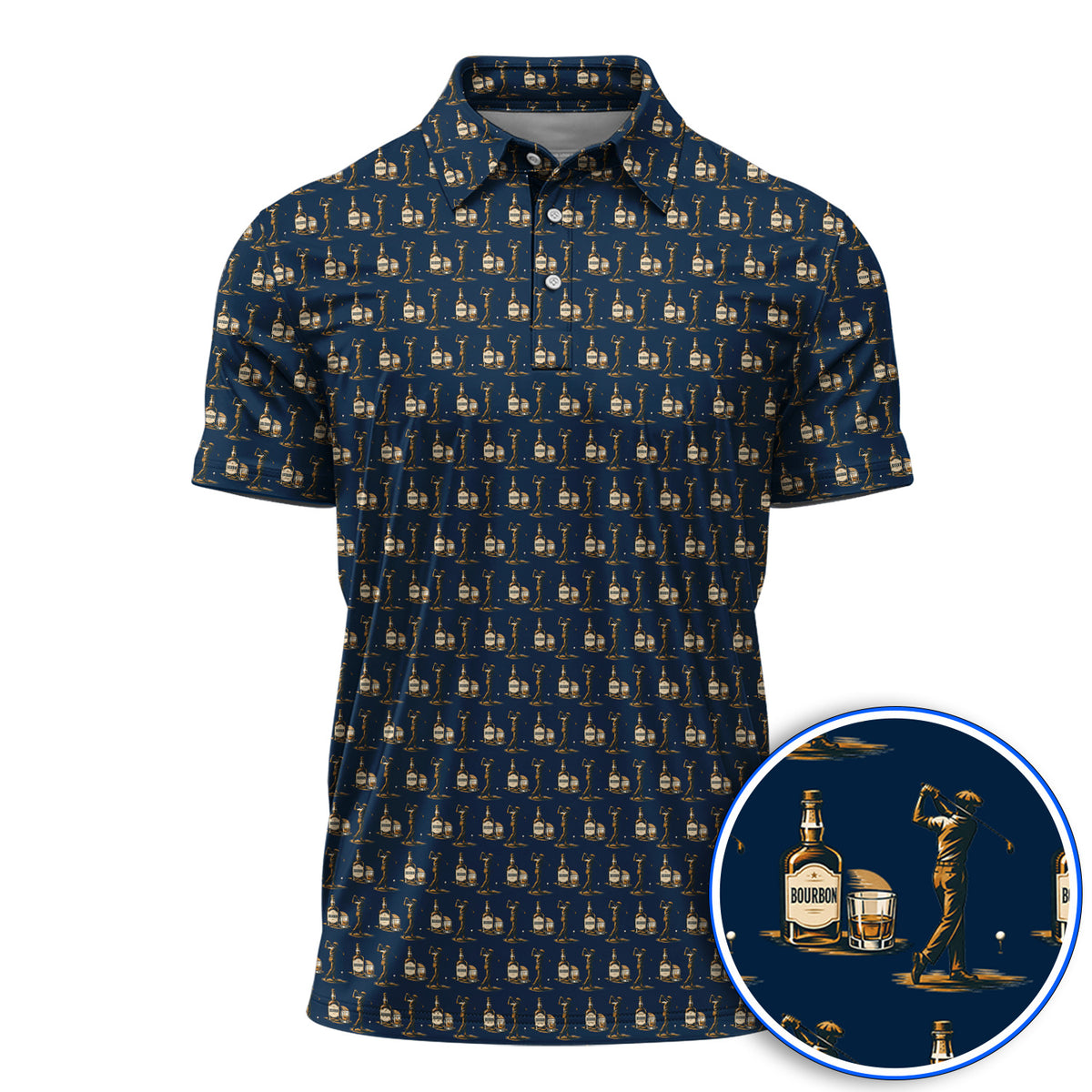 Bourbon Golf Polos, Whiskey Lover Golf Pattern Shirt, Funny Golf Gift For Golfer