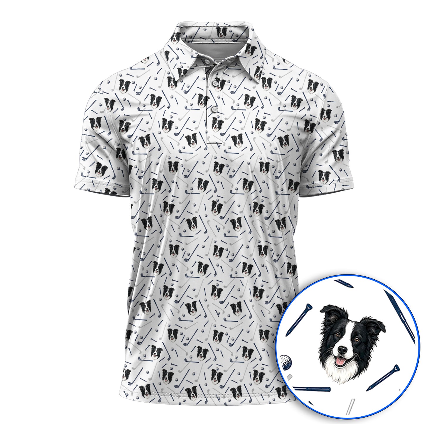 Funny Border Collie Golf Polos, Border Collie Pattern Golf Shirt for Dog Lovers, Golf Gift for Golfer