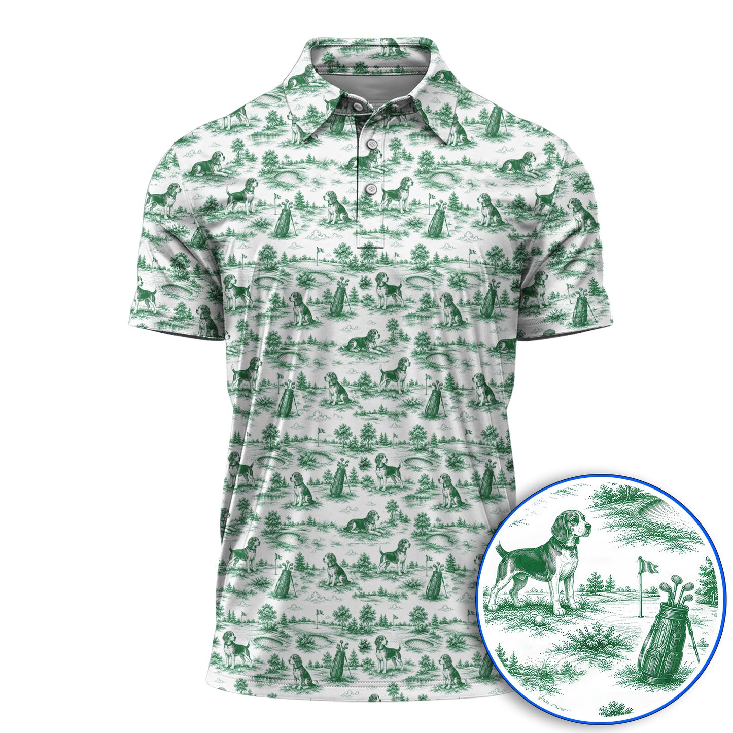 Beagle Toile De Jouy Golf Shirt, Vintage Dog Pattern Golf Polos, Beagle Lover Golf Gift