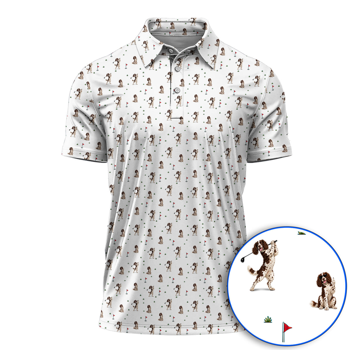 English Springer Spaniel Golf Polos, Dog Pattern Golf Shirt, Crazy Golf Gift For Golfers
