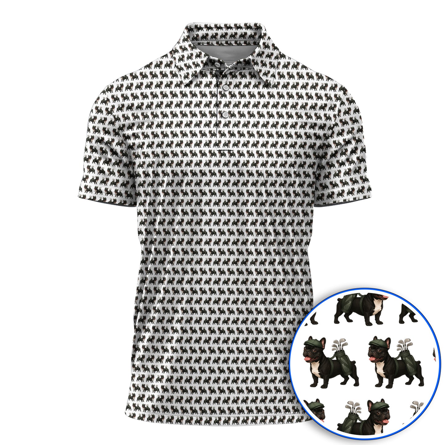 Black French Bulldog Golf Polos, Frenchie Pattern Golf Shirt, Funny Dog Dad Gift