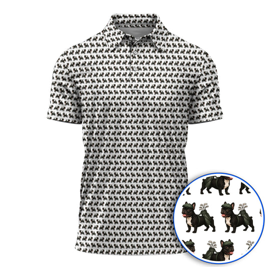 Black French Bulldog Golf Polos, Frenchie Pattern Golf Shirt, Funny Dog Dad Gift