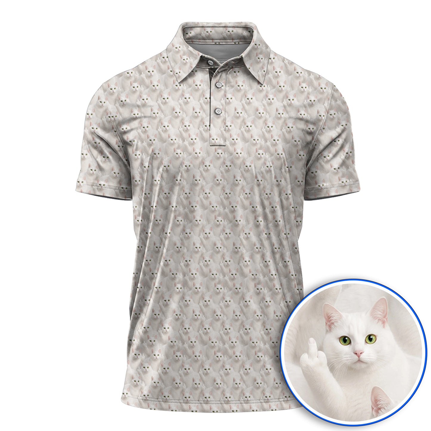White Cat Pattern Golf Polos, Crazy Cat Lover Golf Shirt, Funny Golf Gift For Cat Mom