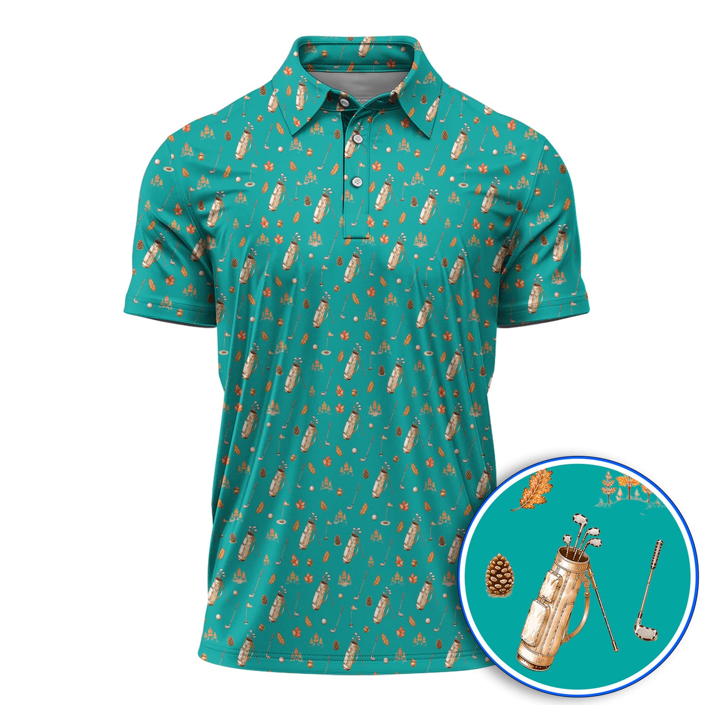 Vintage Squirrel Golf Polos, Autumn Golf Fall Pattern Shirt, Golf Gift For Golfer