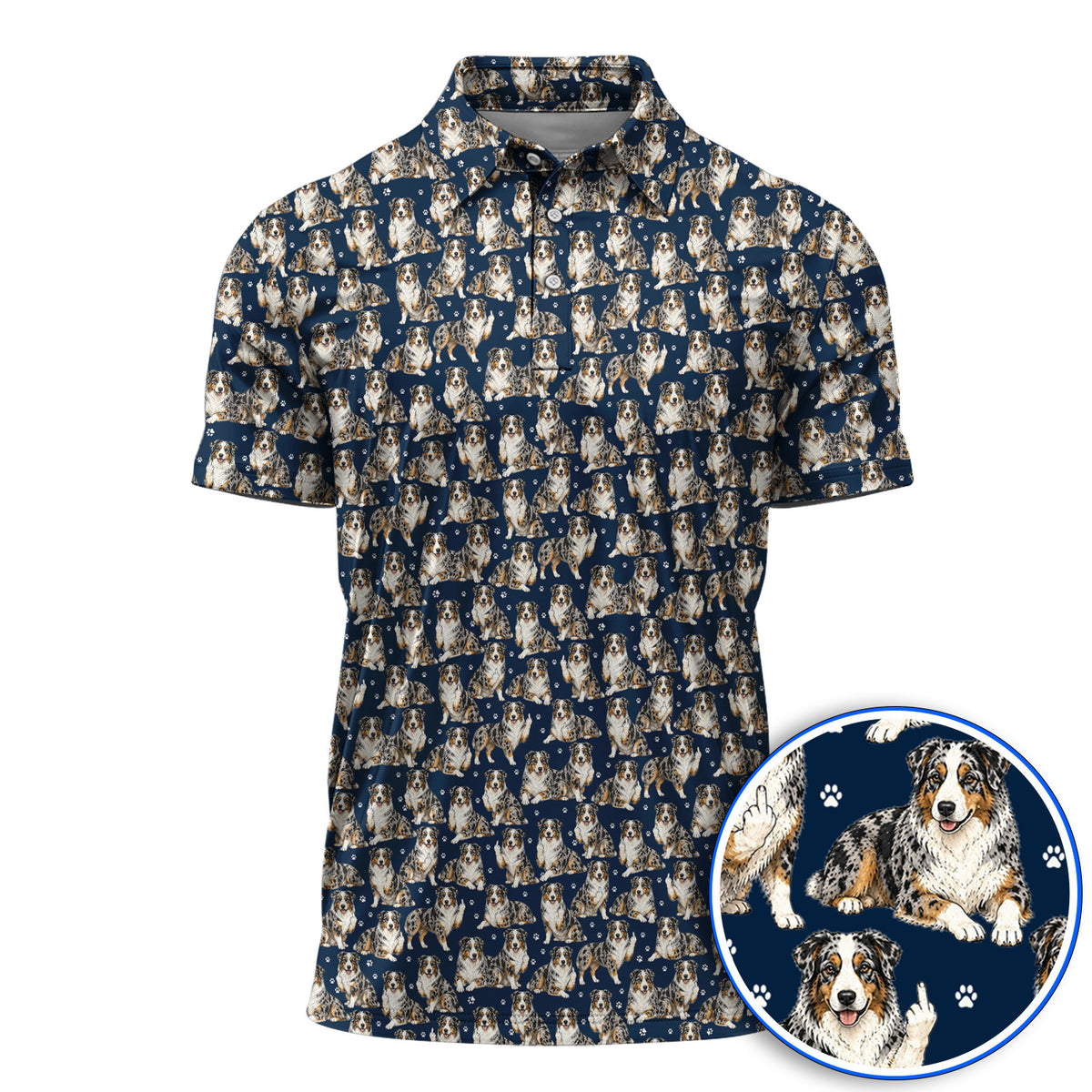 Australian Shepherd Golf Polos, Funny Blue Merle Aussie Pattern Golf Shirt, Golf Gift For Golfer