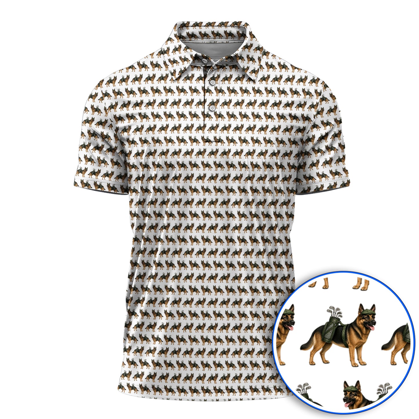 German Shepherd Golf Polos, Dog Lover Pattern Golf Shirt, Funny Golfer Dog Gift