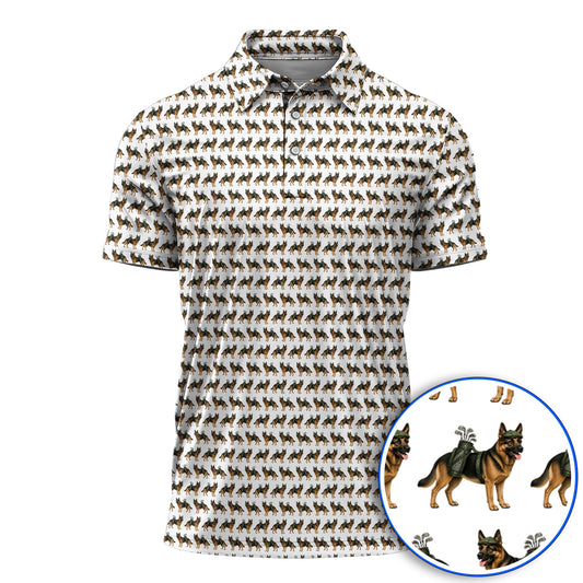 German Shepherd Golf Polos, Dog Lover Pattern Golf Shirt, Funny Golfer Dog Gift