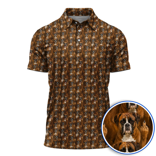 Crazy Boxer Middle Finger Golf Polos, Boxer Pattern Golf Shirt for Golfer, Golf Gift for Dog Lovers