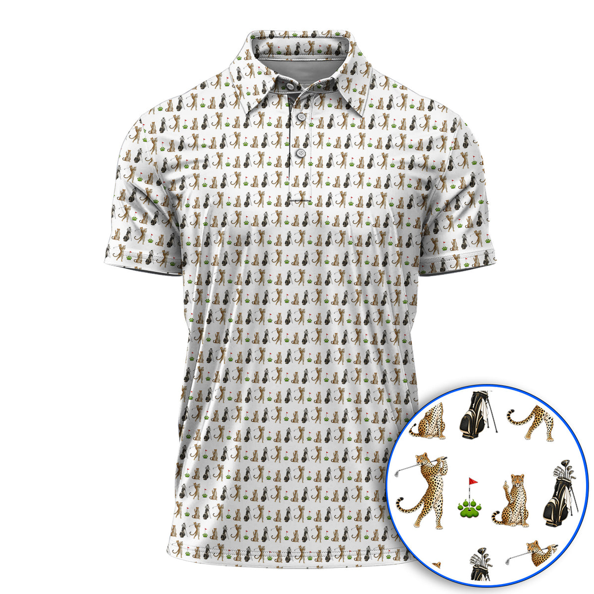 Leopard Pattern Golf Polos, Funny Pattern Golf Shirt, Golf Gift For Golfers