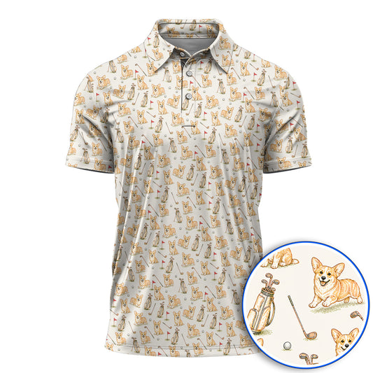 Funny Corgi Golf Shirt For Golfer, Corgi Pattern Golf Polos, Dog Lover Golf Gift