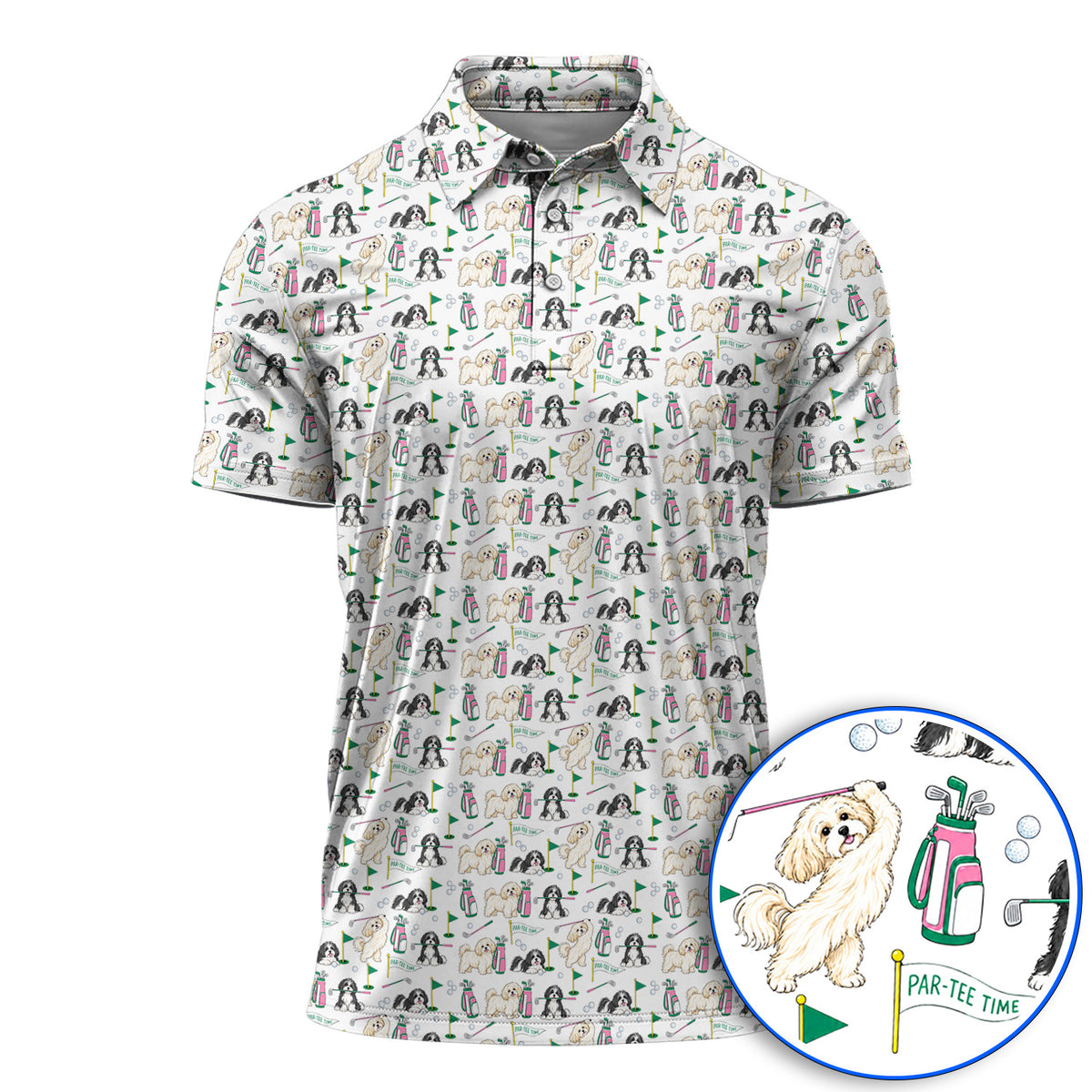 Havanese Pattern Golf Polos, Cute Havanese Golf Shirt, Crazy Golf Gift for Golfer