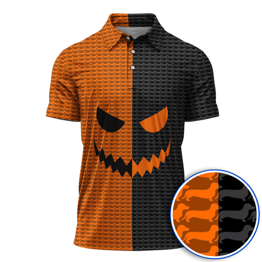 Halloween Dachshund Polos, Crazy Wiener Dog Pattern Golf Shirt, Golf Gifr For Golfer