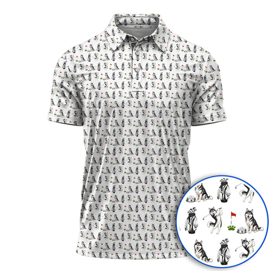 Funny Husky Golf Polos, Husky Sibir Pattern Golf Shirt For Dog Lover, Golf Gift For Golfer