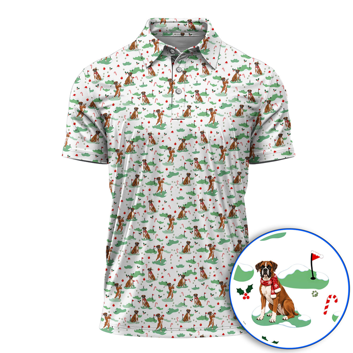 Funny Boxer Christmas Golf Shirt, Xmas Boxer Dog Pattern Golf Polos, Golf Gift For Golfer