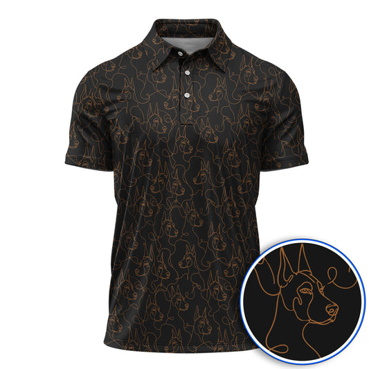 Doberman Line Art Golf Polos, Minimalist Doberman Pattern Golf Shirt, Dog Lover Golf Gift