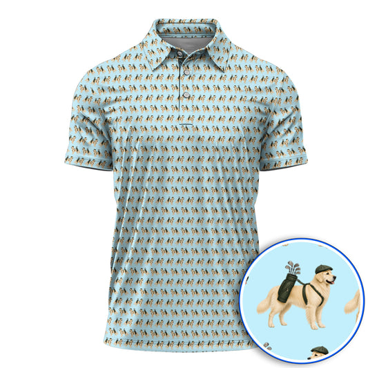 Golden Retriever Golf Shirt, Funny Pattern Golf Polos, Golden Retriever Dad Gift
