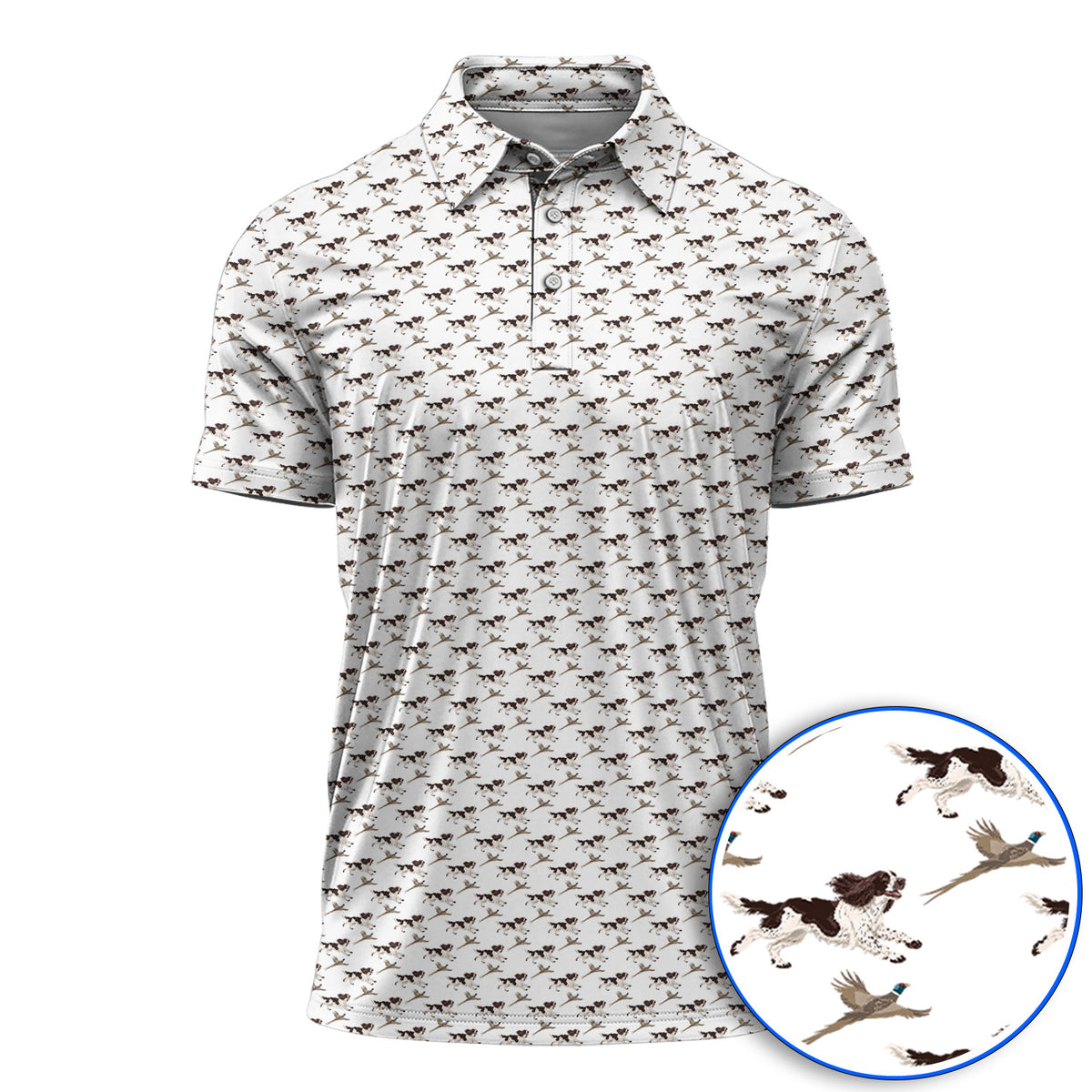 English Springer Spaniel Golf Polos, Crazy Dog Pattern Golf Shirt, Golf Gift For Golfers
