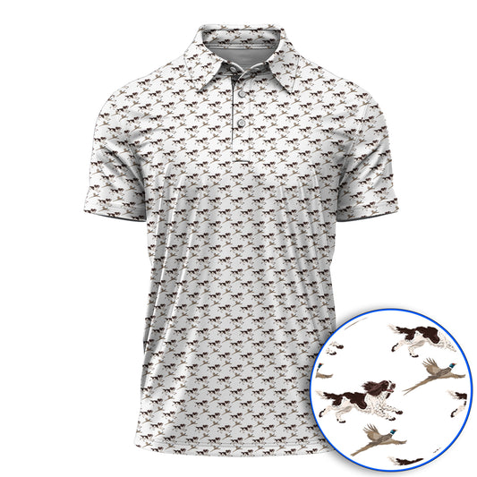 English Springer Spaniel Golf Polos, Crazy Dog Pattern Golf Shirt, Golf Gift For Golfers