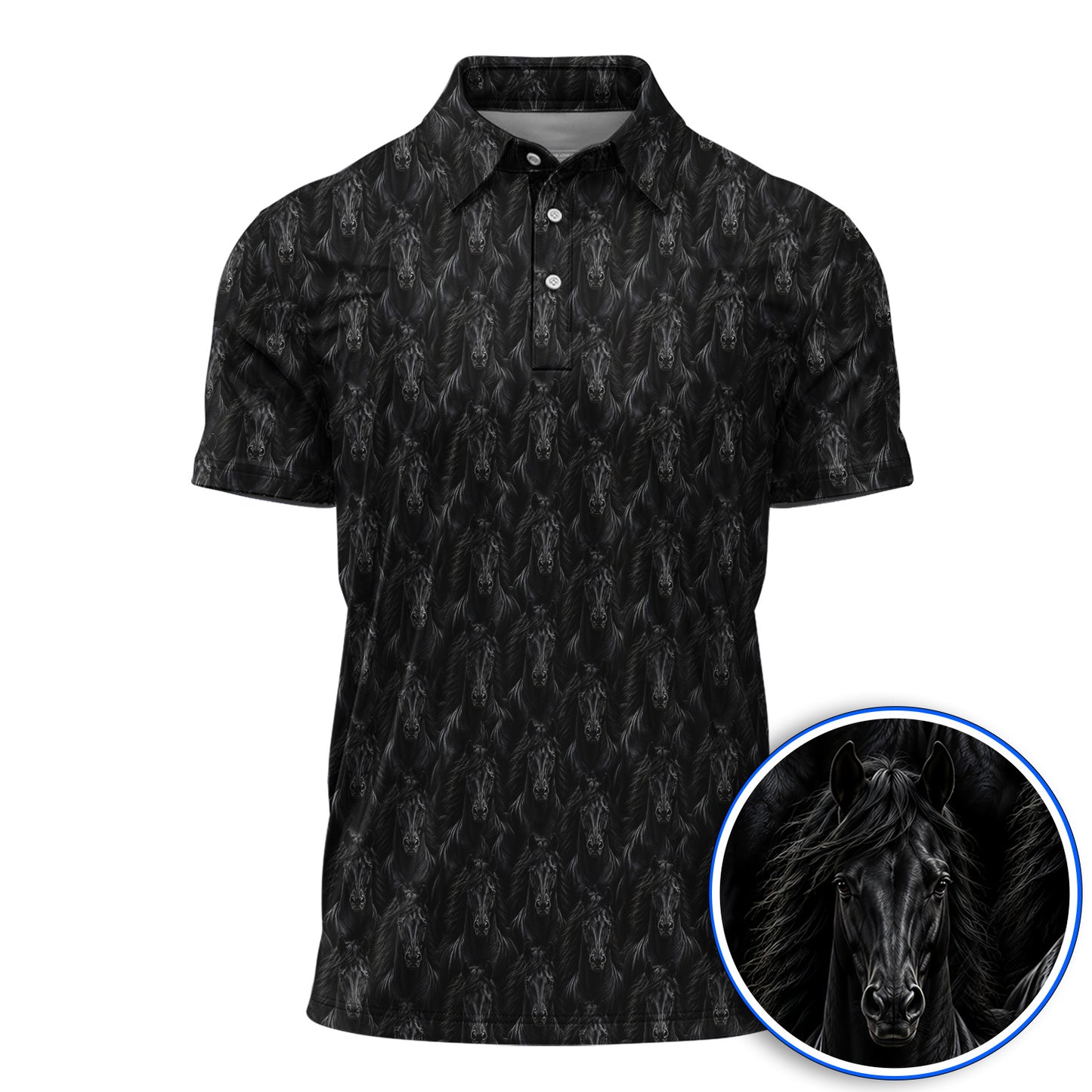 Black Horse Golf Pattern Shirt, American Quarter Horse Golf Polos, Western Horse Gift for Golfers
