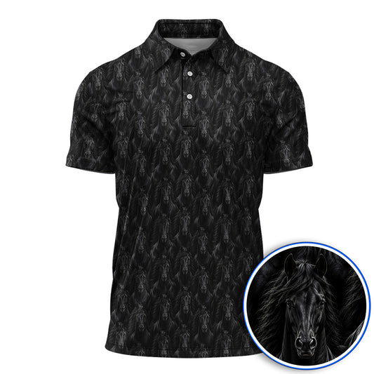 Black Horse Golf Pattern Shirt, American Quarter Horse Golf Polos, Western Horse Gift for Golfers